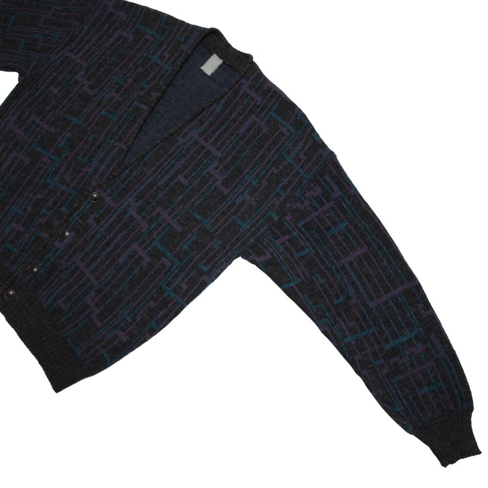 RAVTUOTE (Finland) 80s New Wave Intarsia Worsted Spun Yarn Cardigan : XL